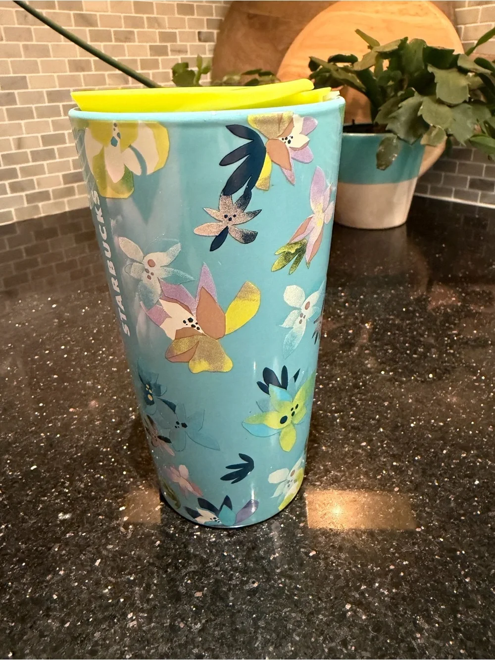 Starbucks Magnolia Blue Floral 12oz Ceramic Travel Tumbler w/Lid